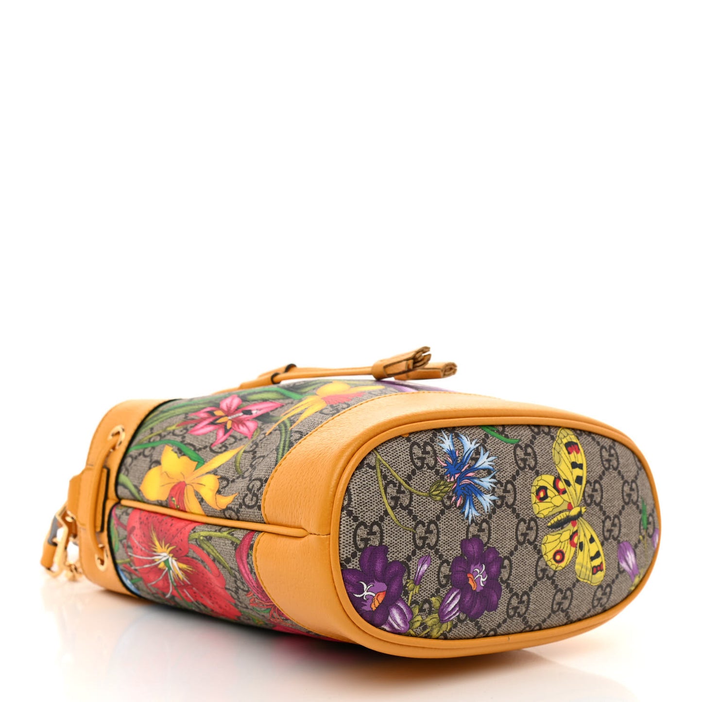 GG Supreme Monogram Flora Small Ophidia Bucket Bag Beige Multicolor Crop