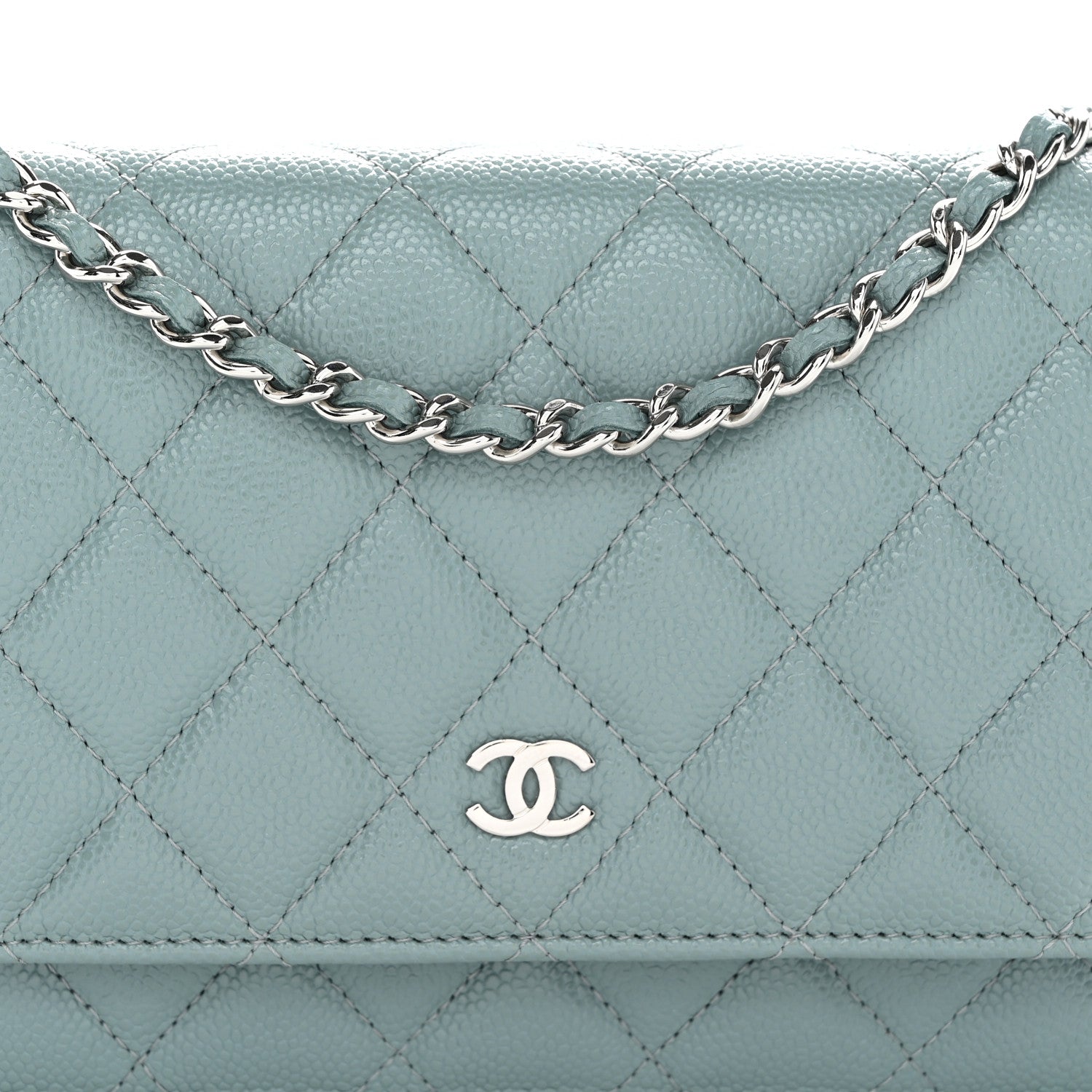 Chanel Caviar Quilted Wallet on Chain WOC Light Blue 9 of 12