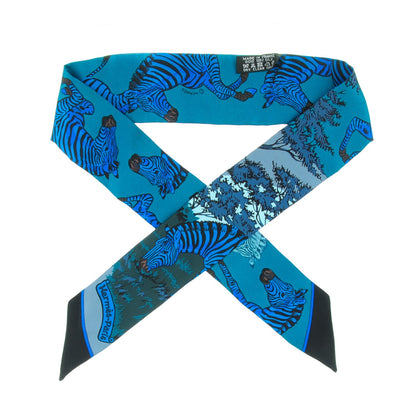 Hermes Silk Les Zebres Twilly Canard Noir Bleu Roy 1 of 8