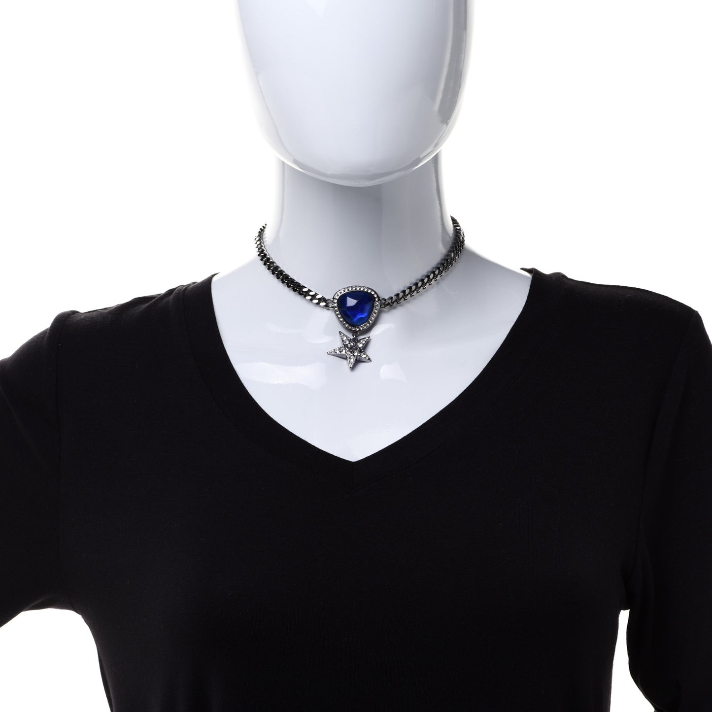 Crystal Star CC Choker Drop Necklace Silver Blue