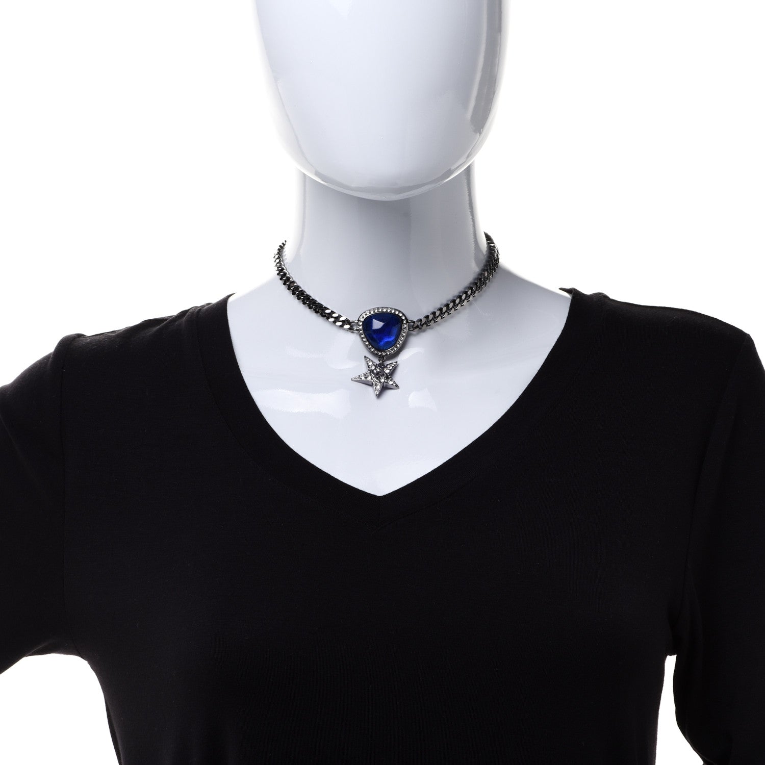 Chanel Crystal Star CC Choker Drop Necklace Silver Blue 2 of 6