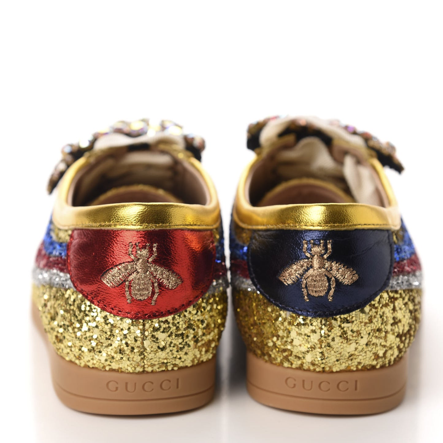 Glitter Fabric Pierced Heart Falacer Sneakers 36.5 Gold