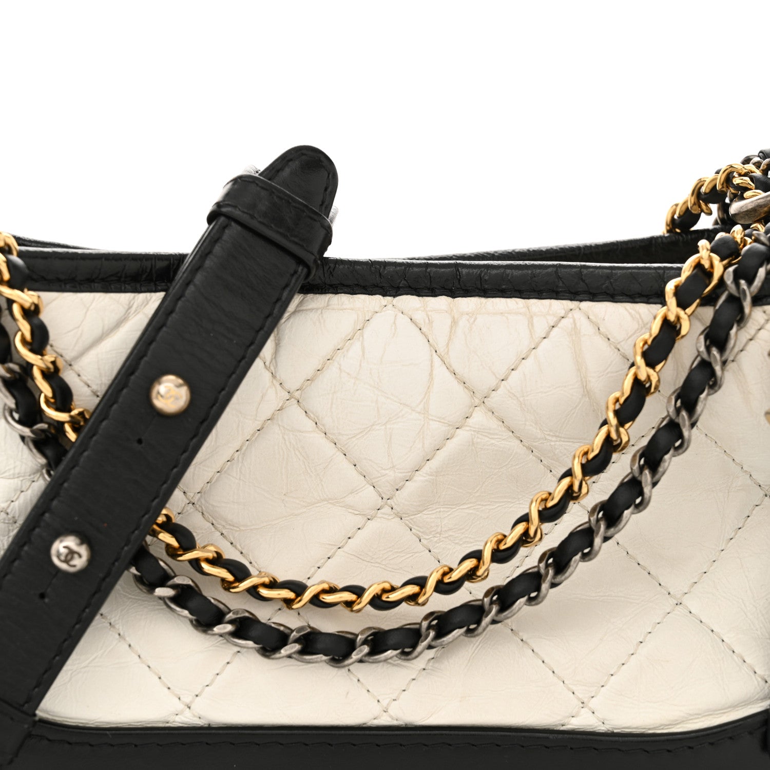 Chanel Aged Calfskin Quilted Small Gabrielle Hobo Black White 8 of 14