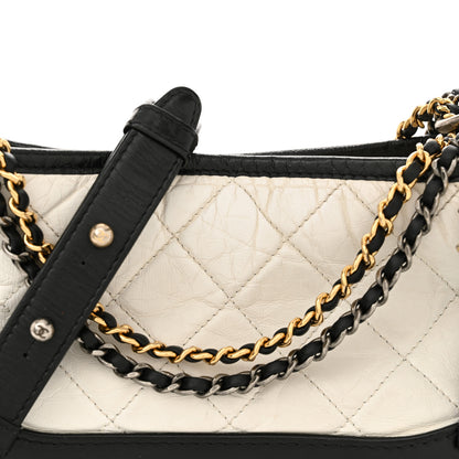 Chanel Aged Calfskin Quilted Small Gabrielle Hobo Black White 8 of 14