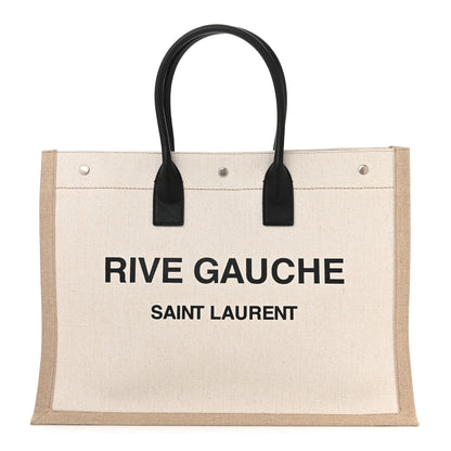 Saint Laurent Linen Calfskin Rive Gauche Tote Optic White 1 of 11