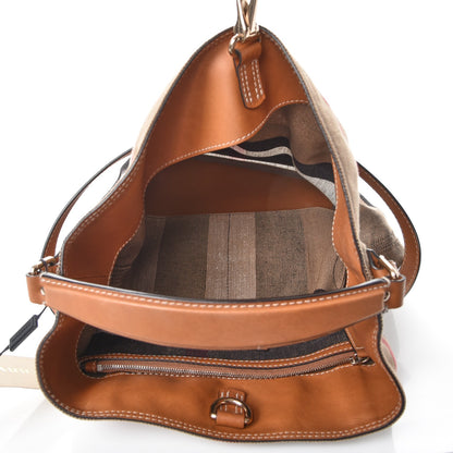 Burberry Canvas Mega Check Medium Ashby Hobo Saddle Brown 5 of 14