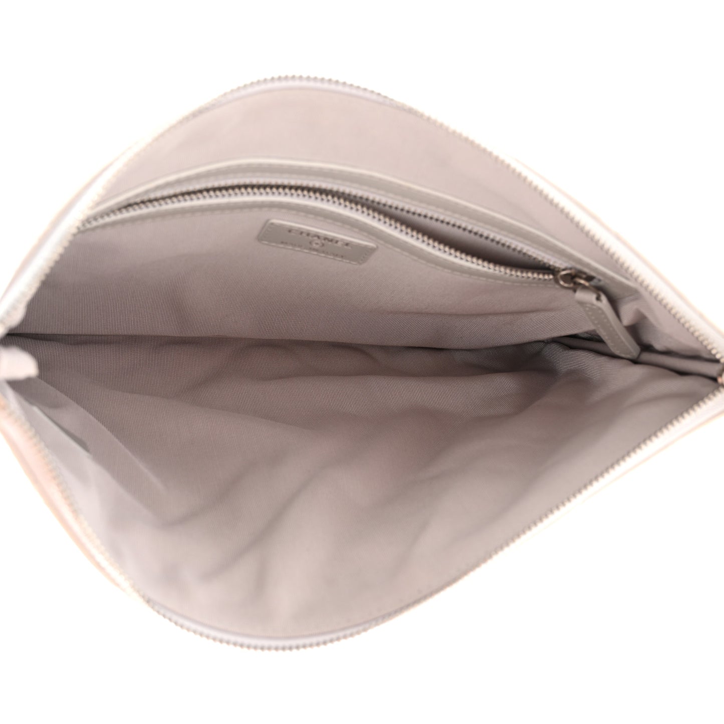 Iridescent Crumpled Calfskin CC Ripples Medium Cosmetic Case White