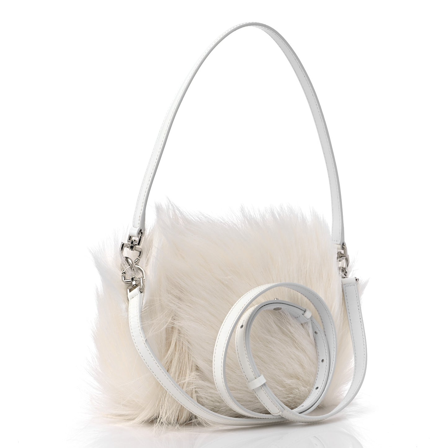 Faux Fur XS Lock Antigona Shoulder Bag White