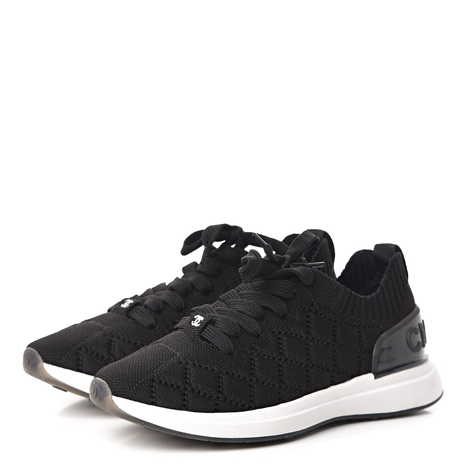 Chanel Mixed Fibers Quilted Womens CC Sneakers 35.5 Black 3 of 9