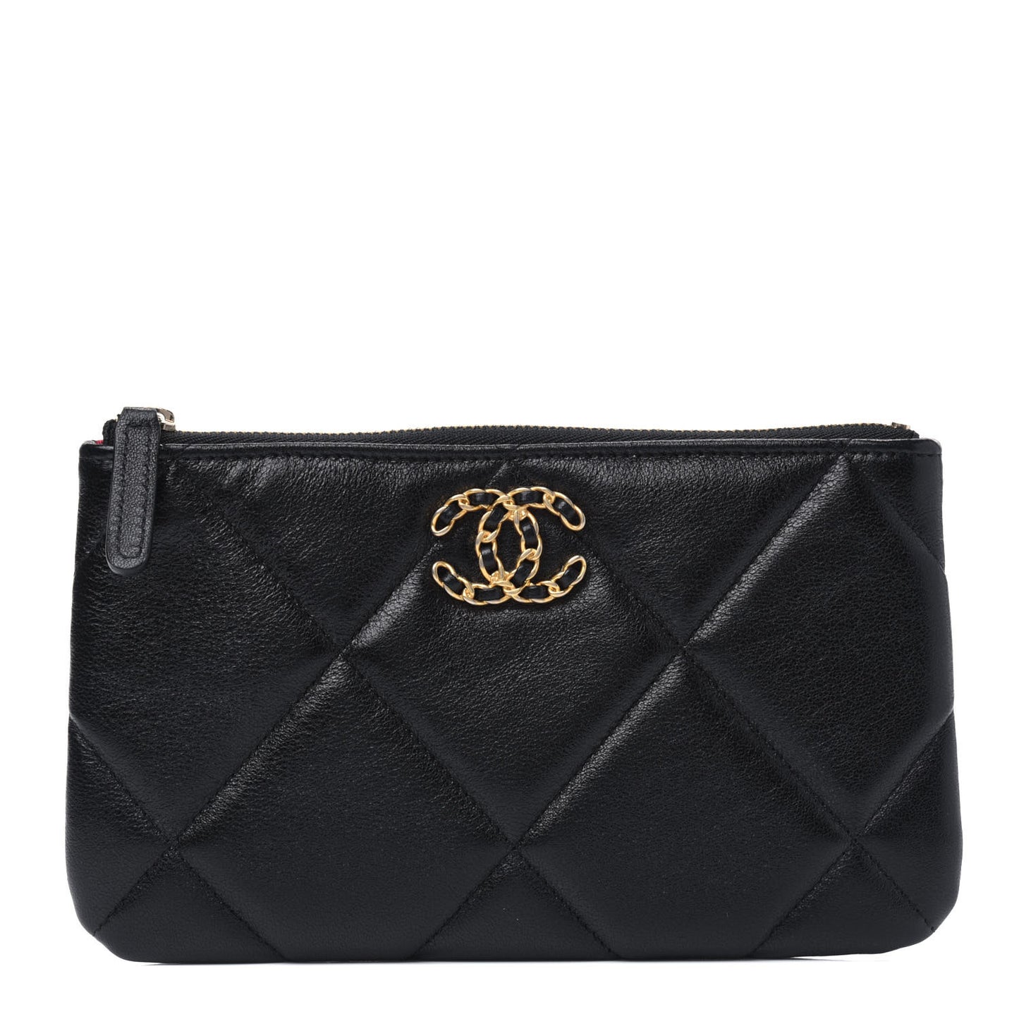 Shiny Goatskin Quilted Small Chanel 19 Pouch Black