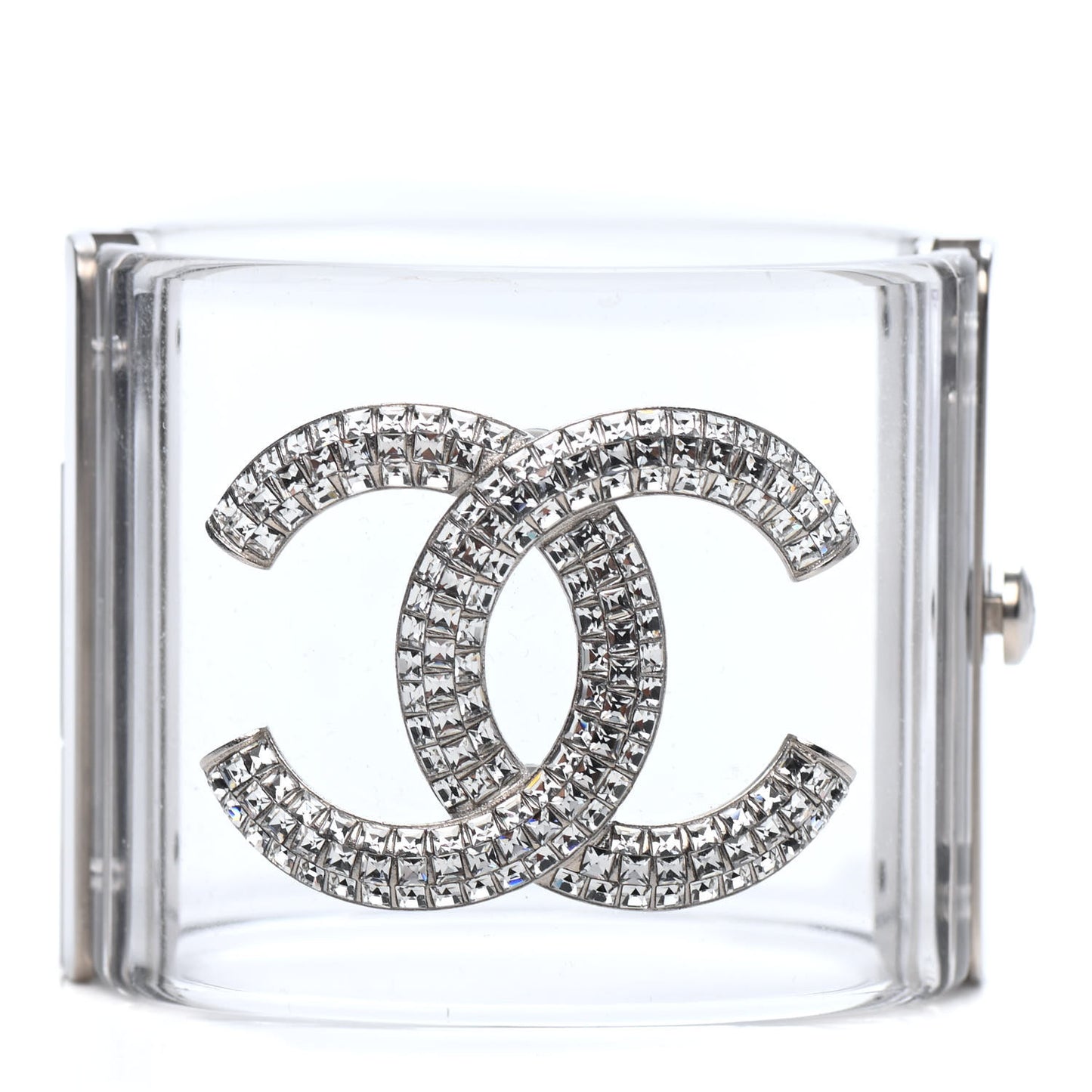 Lucite Baguette Crystal CC Cuff Transparent Silver