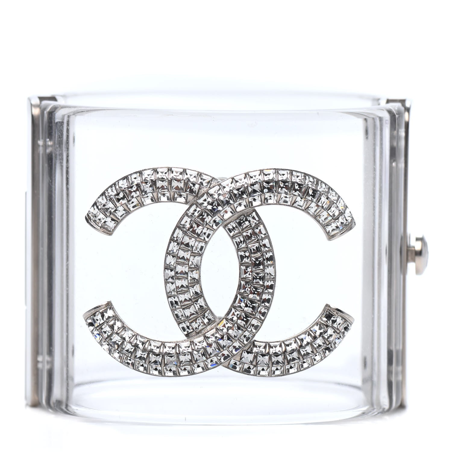 Chanel Lucite Baguette Crystal CC Cuff Transparent Silver 1 of 3
