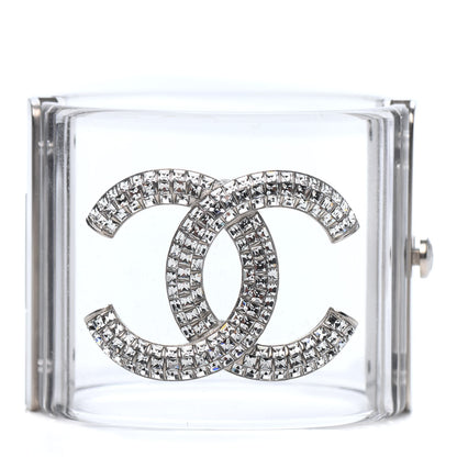 Chanel Lucite Baguette Crystal CC Cuff Transparent Silver 1 of 3