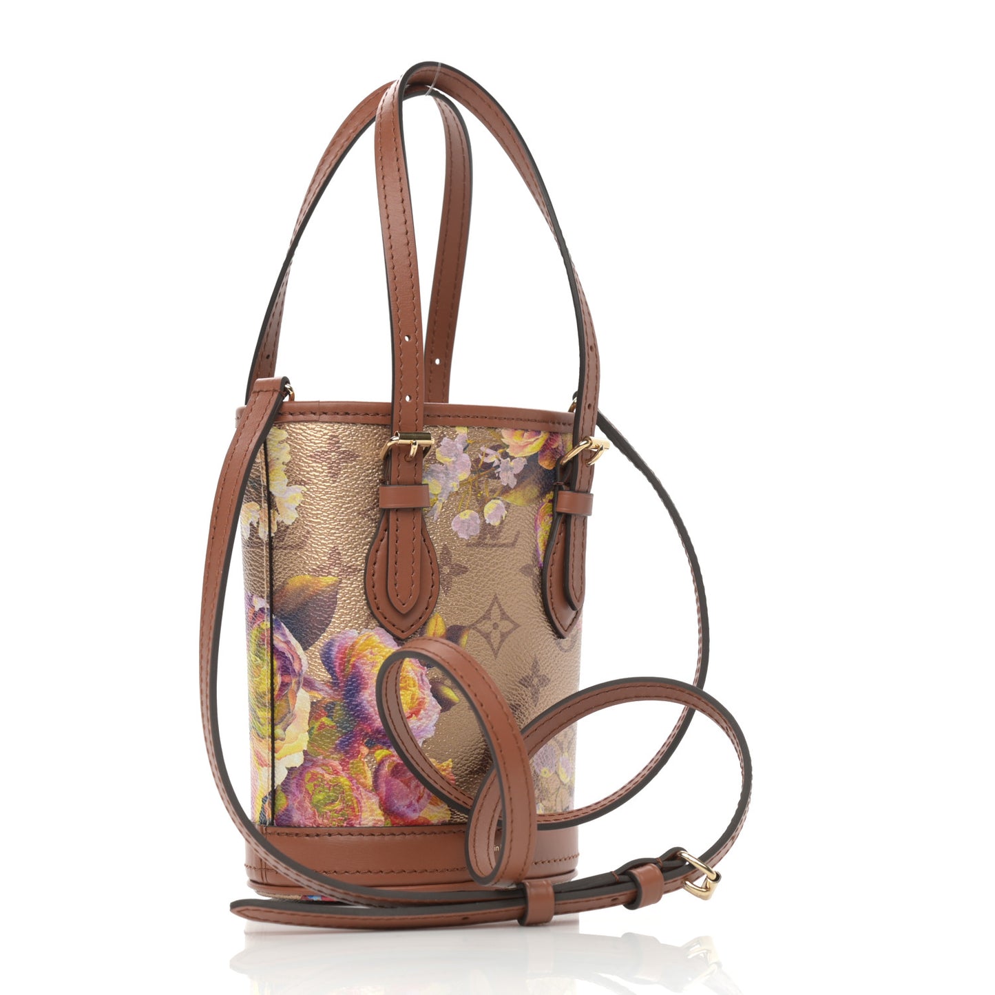 Metallic Monogram LV Garden Nano Bucket Bag Gold