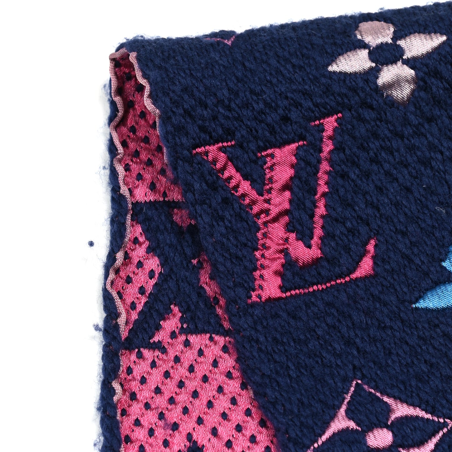 Wool Silk Rainbow Logomania Scarf Navy