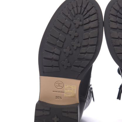 Chanel Calfskin Quilted Lace Up Combat Boots 36.5 Black 6 of 8