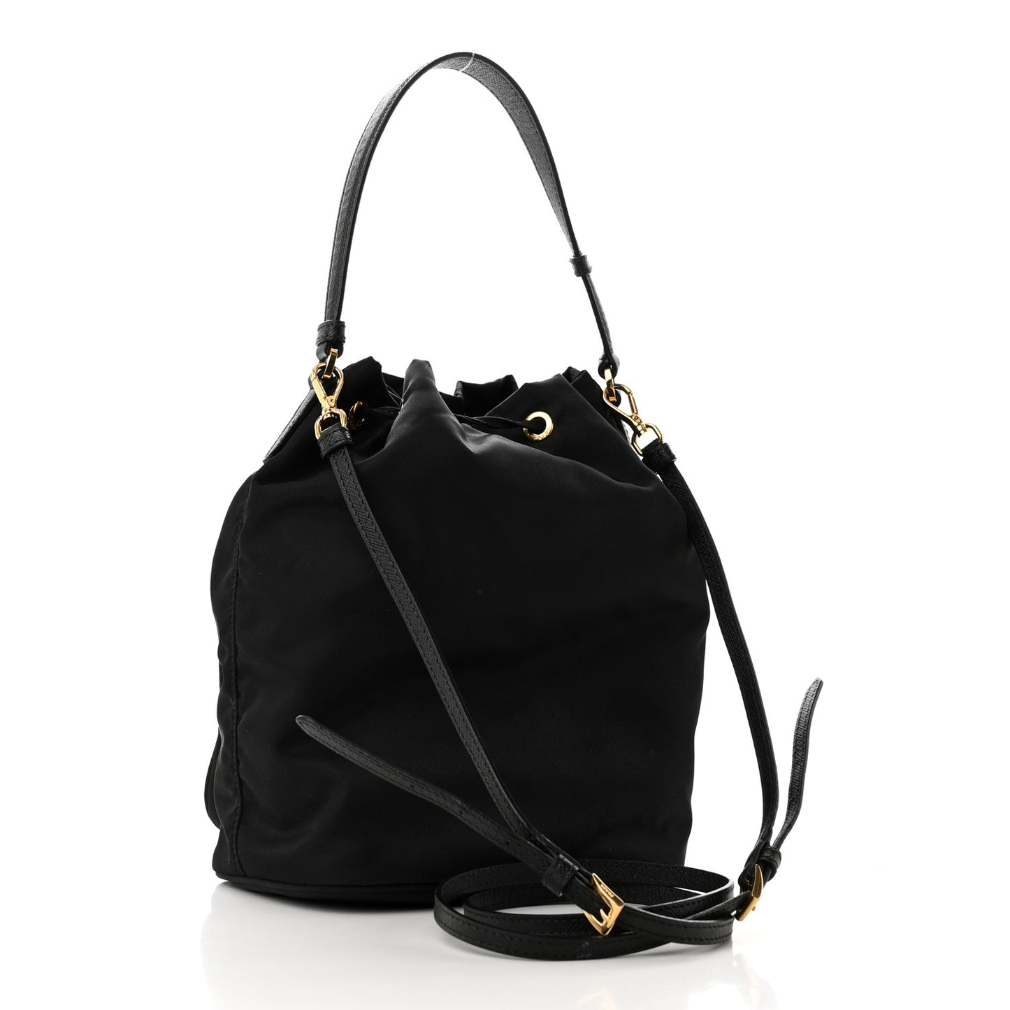 Saffiano Tessuto Nylon Mini Bucket Crossbody Bag Black