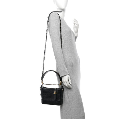 Chanel Calfskin Crocodile Embossed Small Gabrielle Cocodile Hobo Black 2 of 10