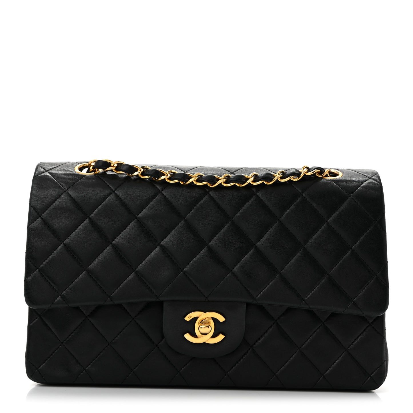 Lambskin Quilted Medium Double Flap Black