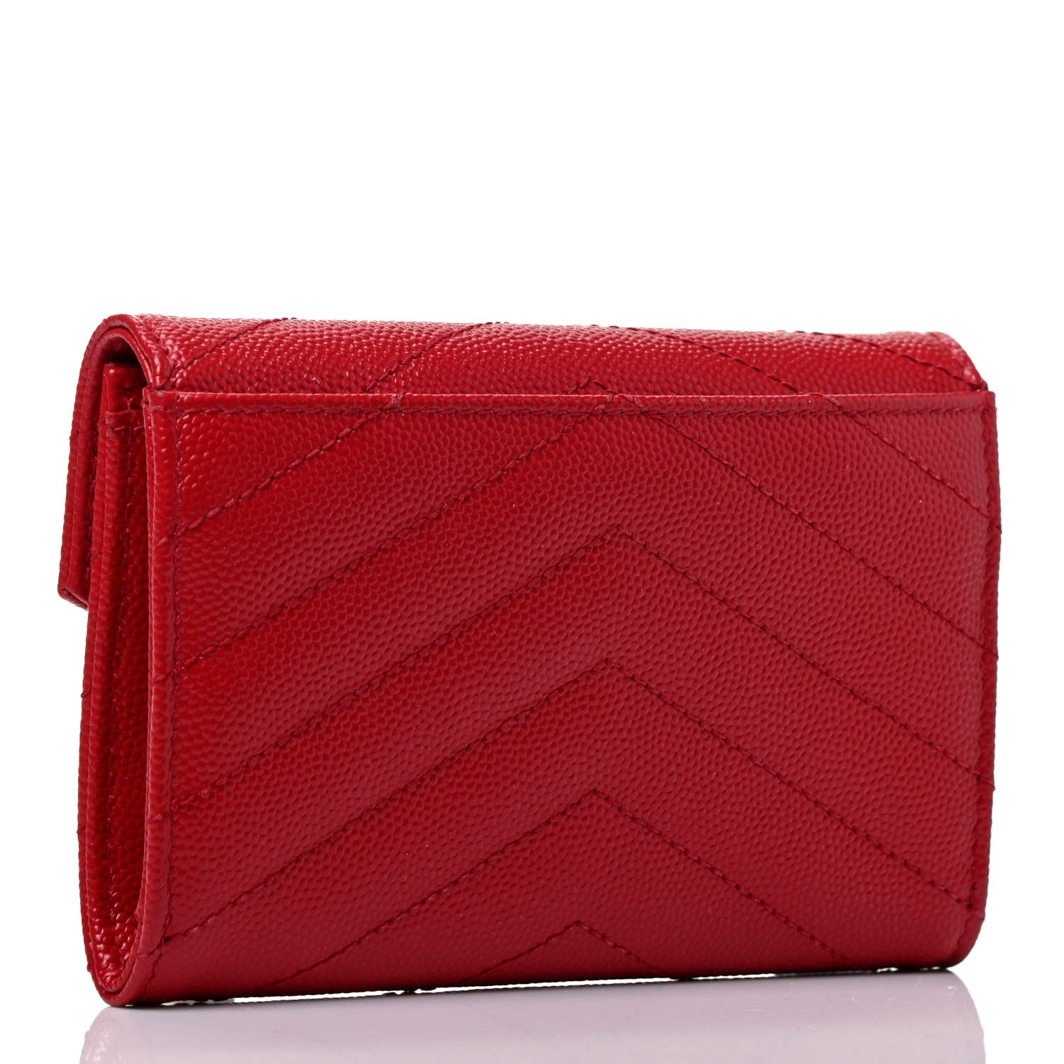 Saint Laurent Grain De Poudre Matelasse Chevron Small Monogram Envelope Wallet Rouge Eros 2 of 4