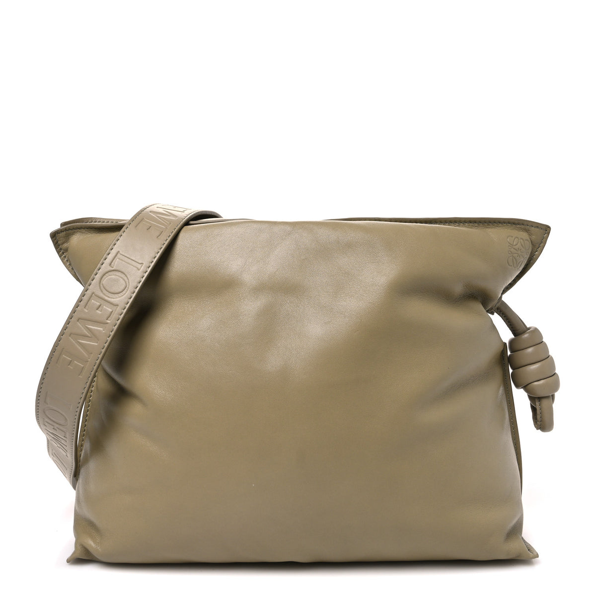 Loewe Shiny Nappa Lambskin Puffer Flamenco Knot Clutch Clay Green 1 of 9