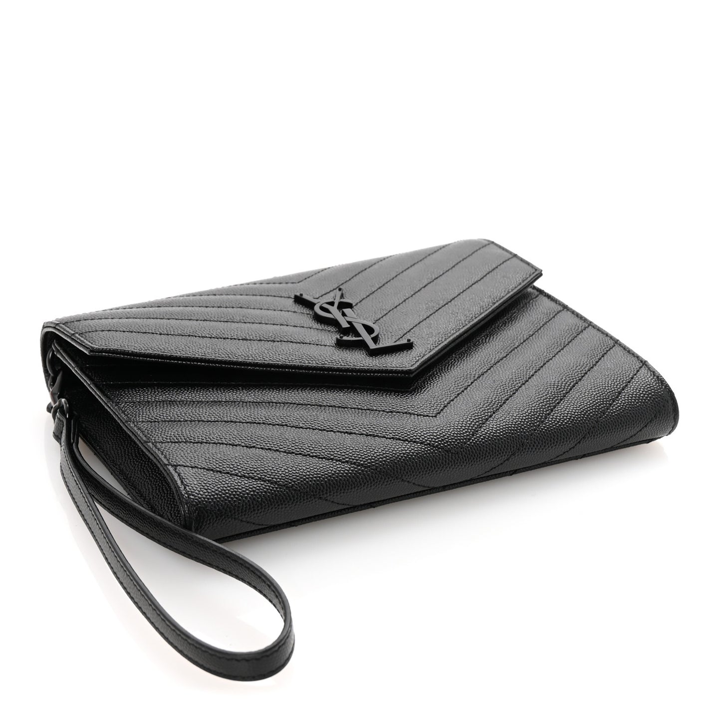 Grain De Poudre Matelasse Chevron Monogram Monochrome Envelope Clutch Black