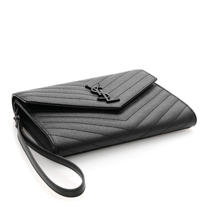 Saint Laurent Grain De Poudre Matelasse Chevron Monogram Monochrome Envelope Clutch Black 4 of 7