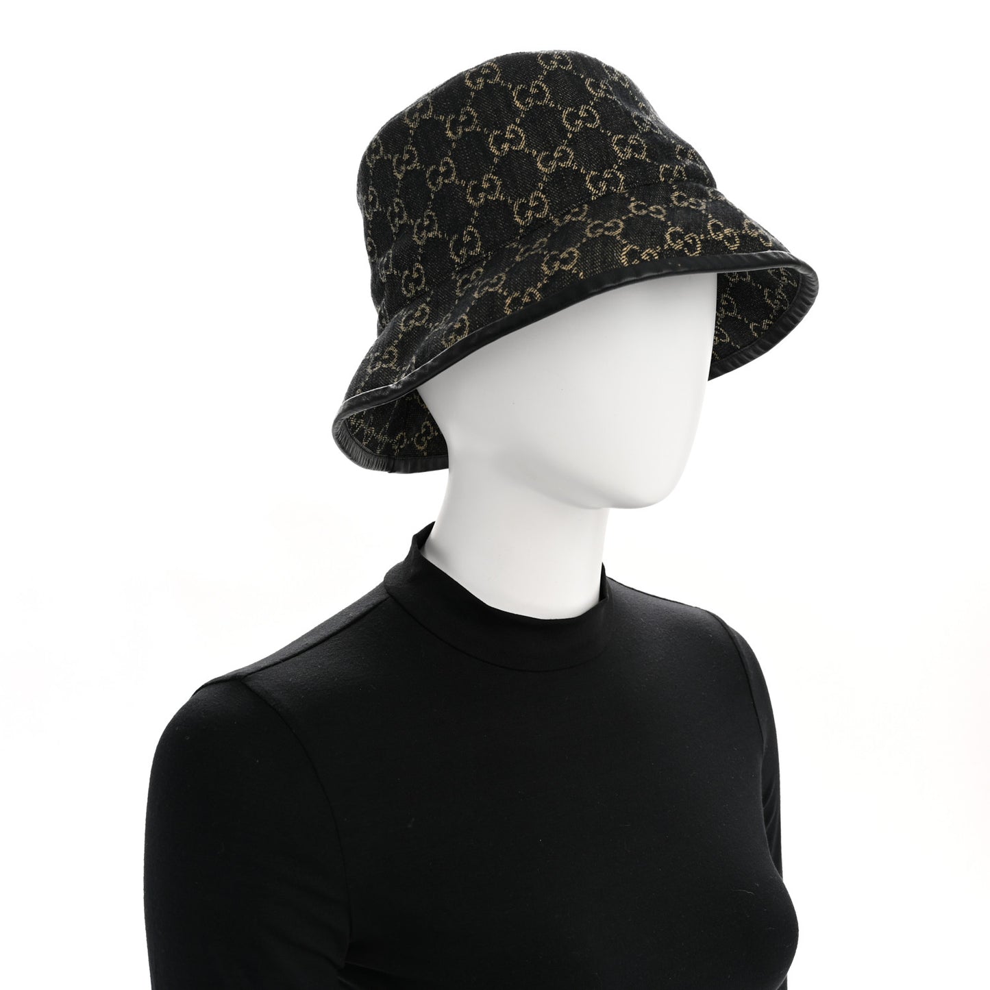 Jacquard Denim GG Monogram Oscar Bucket Hat L Black Ivory