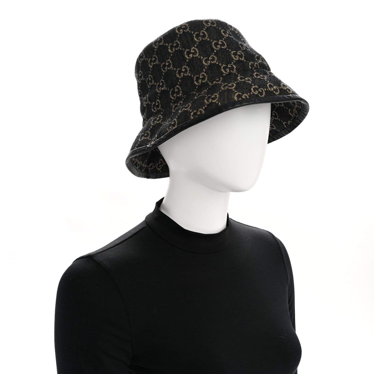 Gucci Jacquard Denim GG Monogram Oscar Bucket Hat L Black Ivory 3 of 20