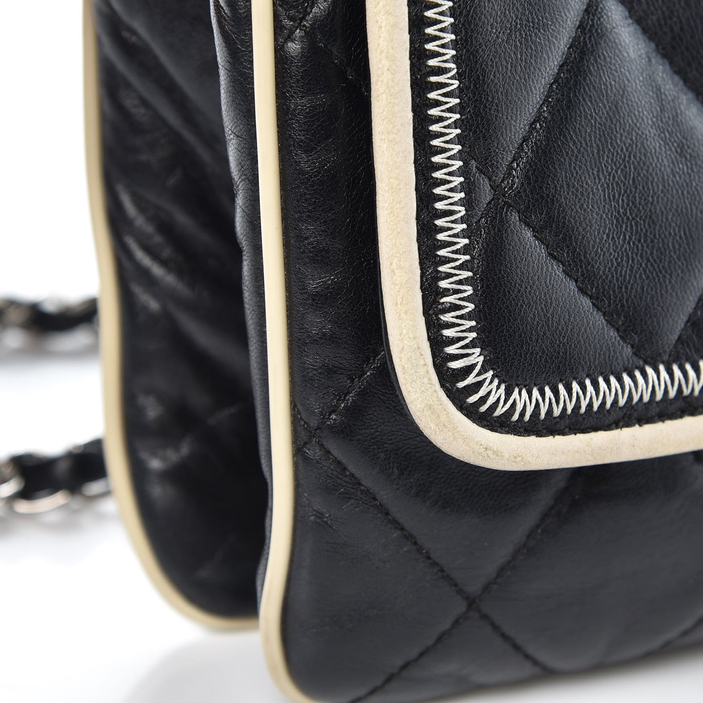 Lambskin East West Accordion Flap Black