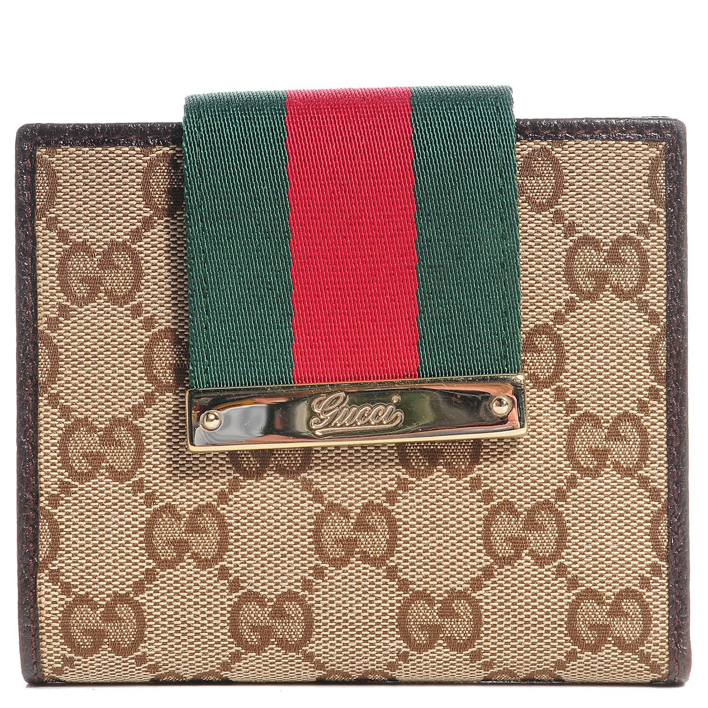 Monogram Ladies Web French Flap Wallet Dark Brown