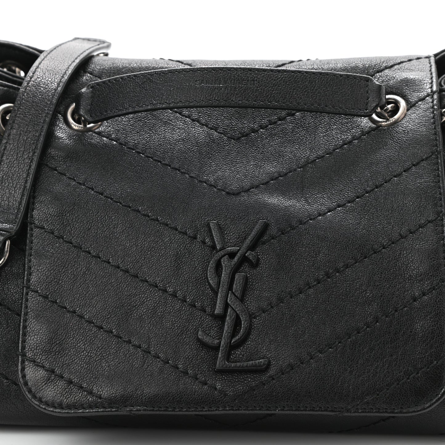 Vintage Lambskin Chevron Monogram Small Nolita Black