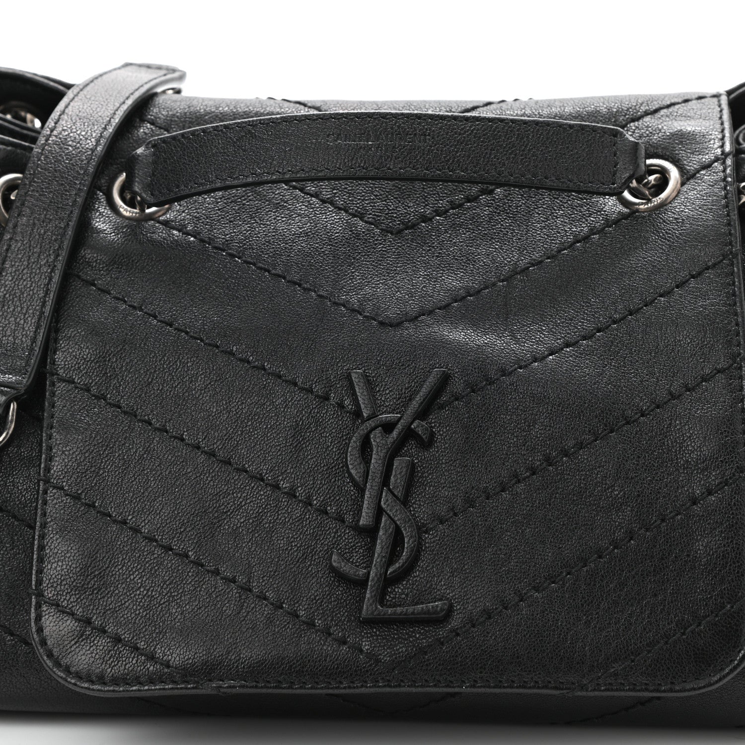 Saint Laurent Vintage Lambskin Chevron Monogram Small Nolita Black 8 of 10