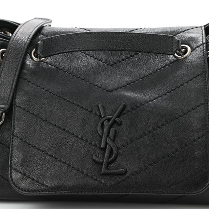 Saint Laurent Vintage Lambskin Chevron Monogram Small Nolita Black 8 of 10