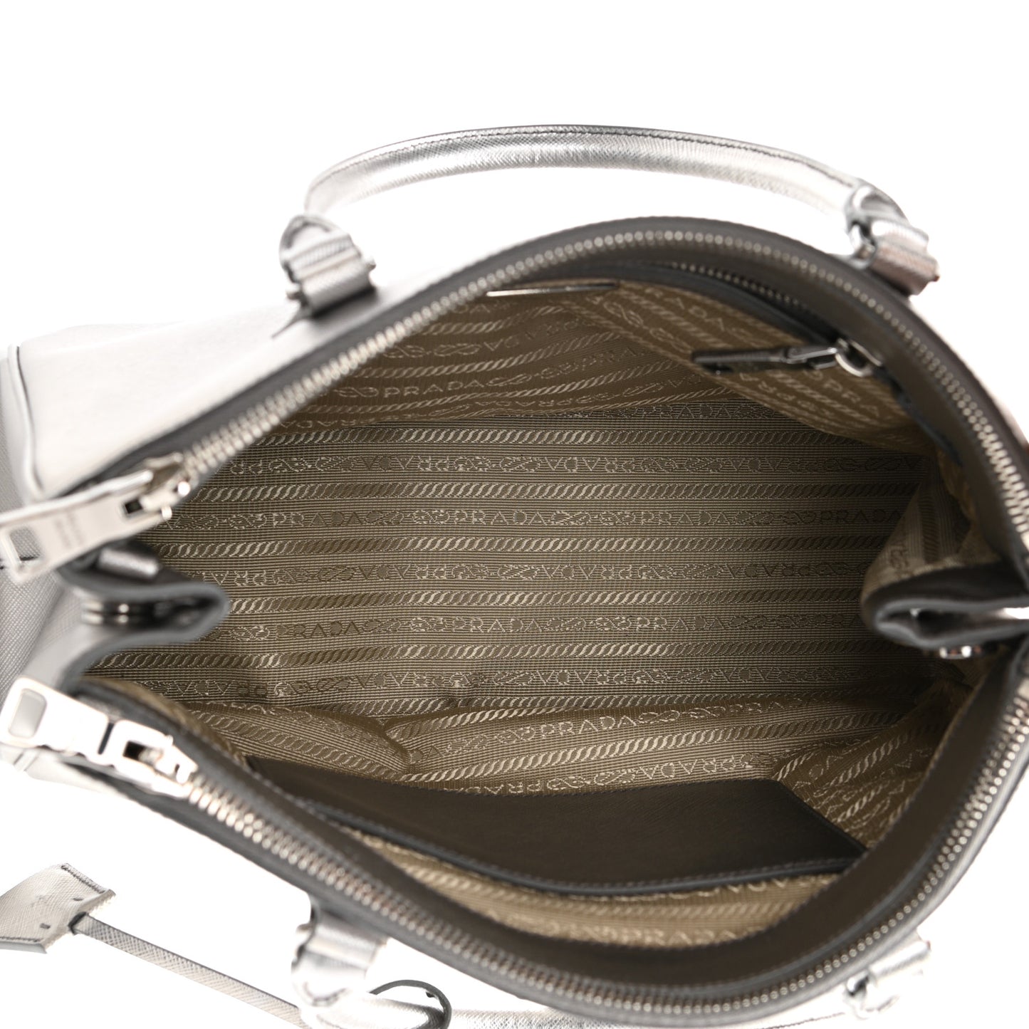 Metallic Saffiano Small Galleria Double Zip Tote Cromo