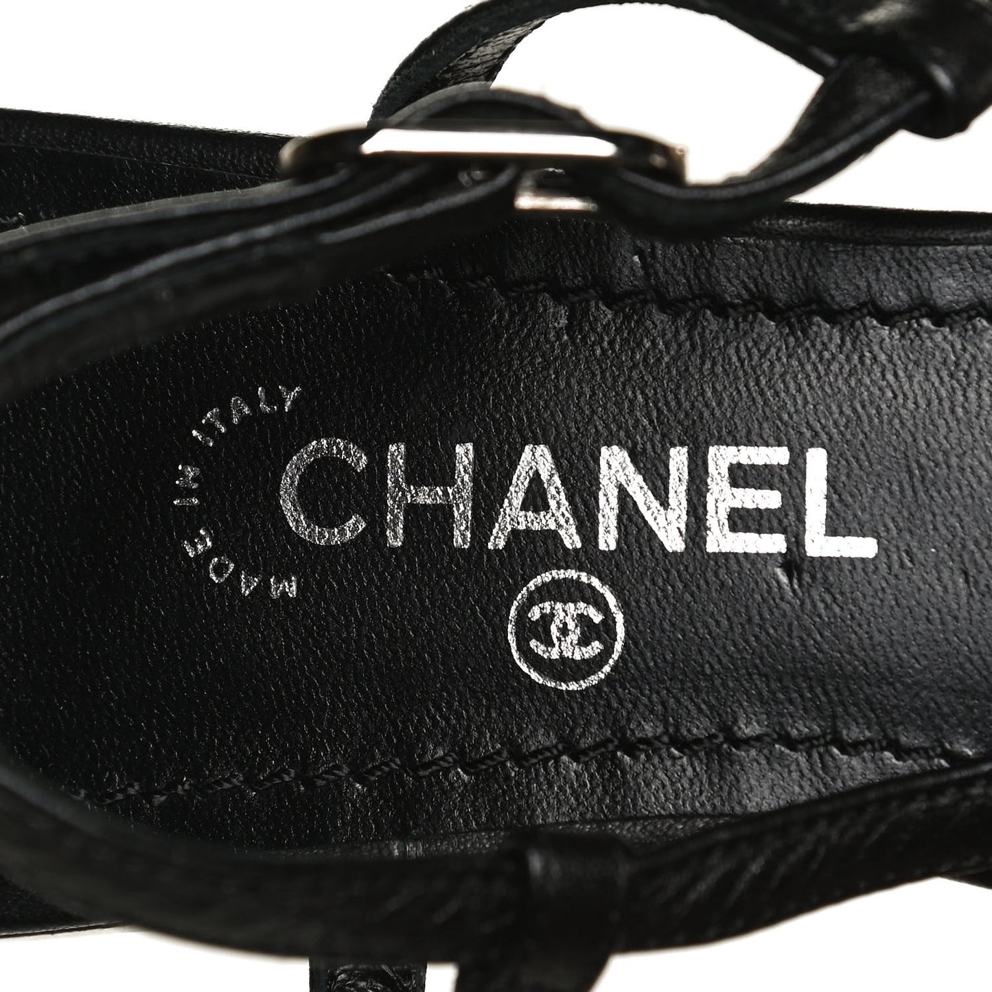 Calfskin CC Thong Sandals 38 Black
