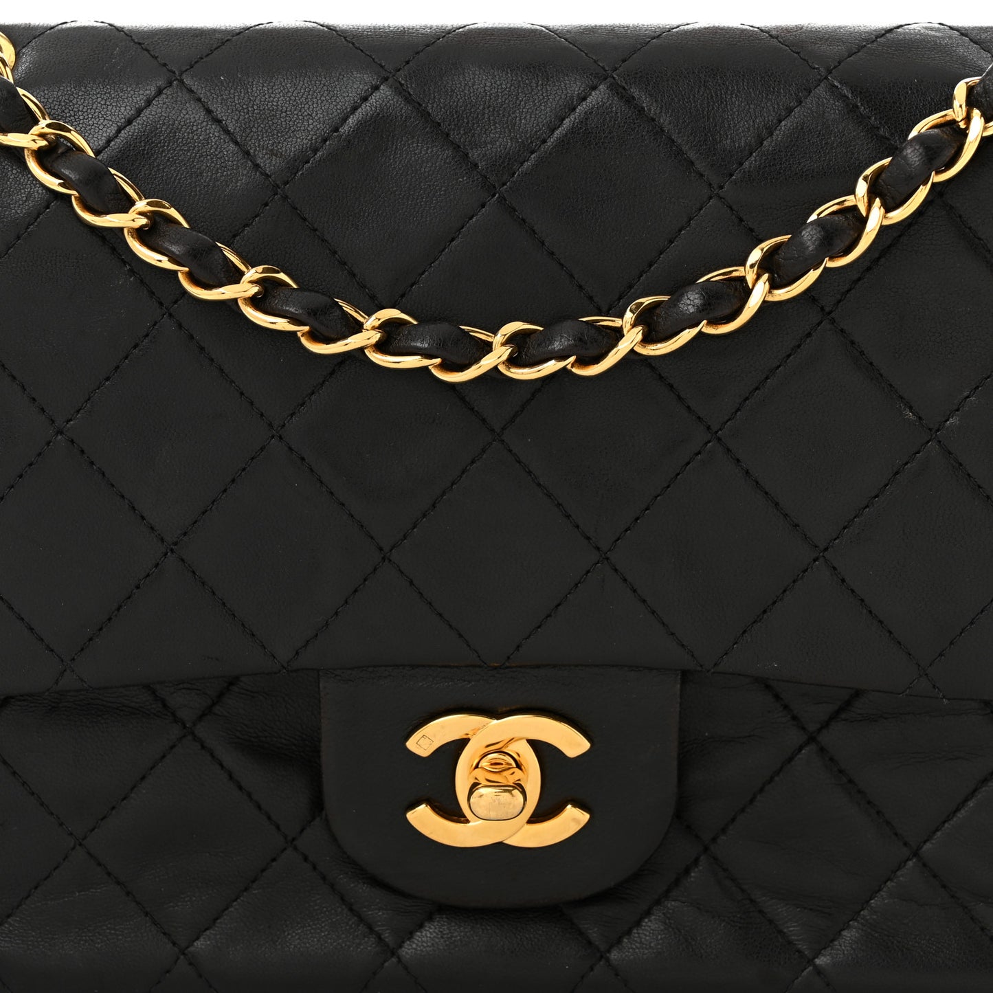 Lambskin Quilted Medium Double Flap Black