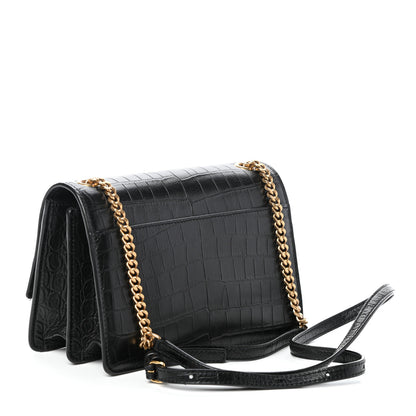 Saint Laurent Calfskin Crocodile Embossed Small Monogram Sunset Black 3 of 10