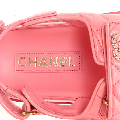 Chanel Lambskin Quilted Velcro Dad Chain CC Sandals 40 Pink 8 of 9