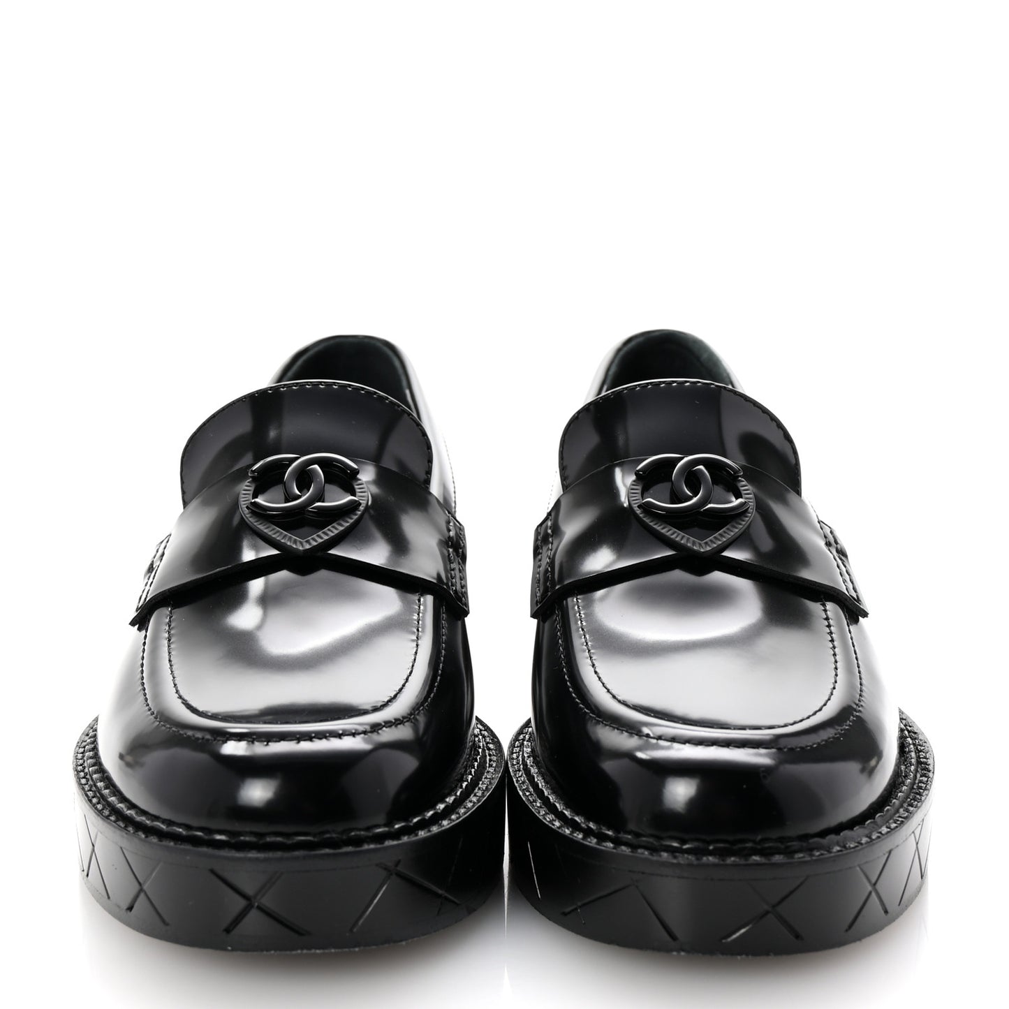 Shiny Calfskin Quilted CC Mocassin Loafers 35 Black