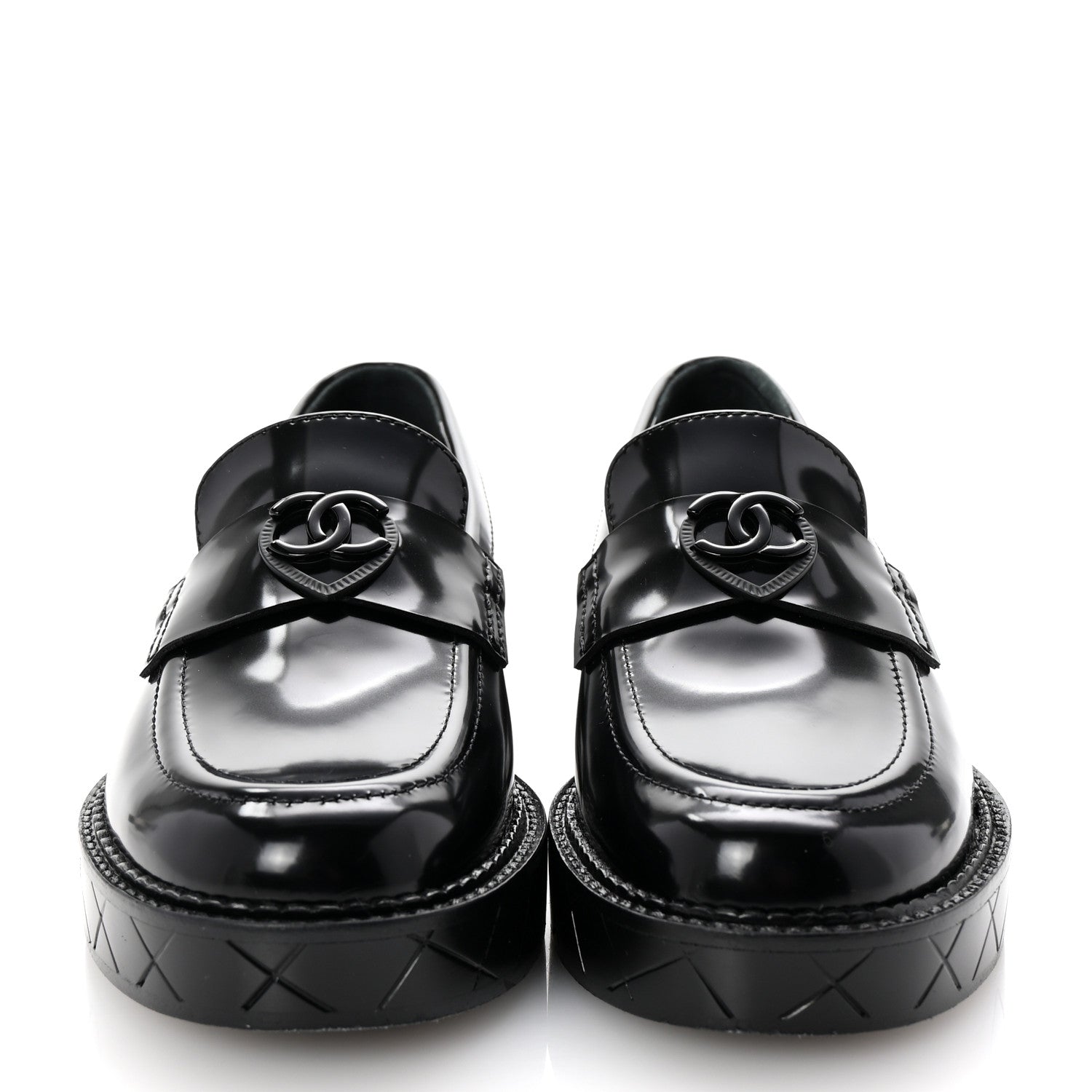 Chanel Shiny Calfskin Quilted CC Mocassin Loafers 35 Black 3 of 10