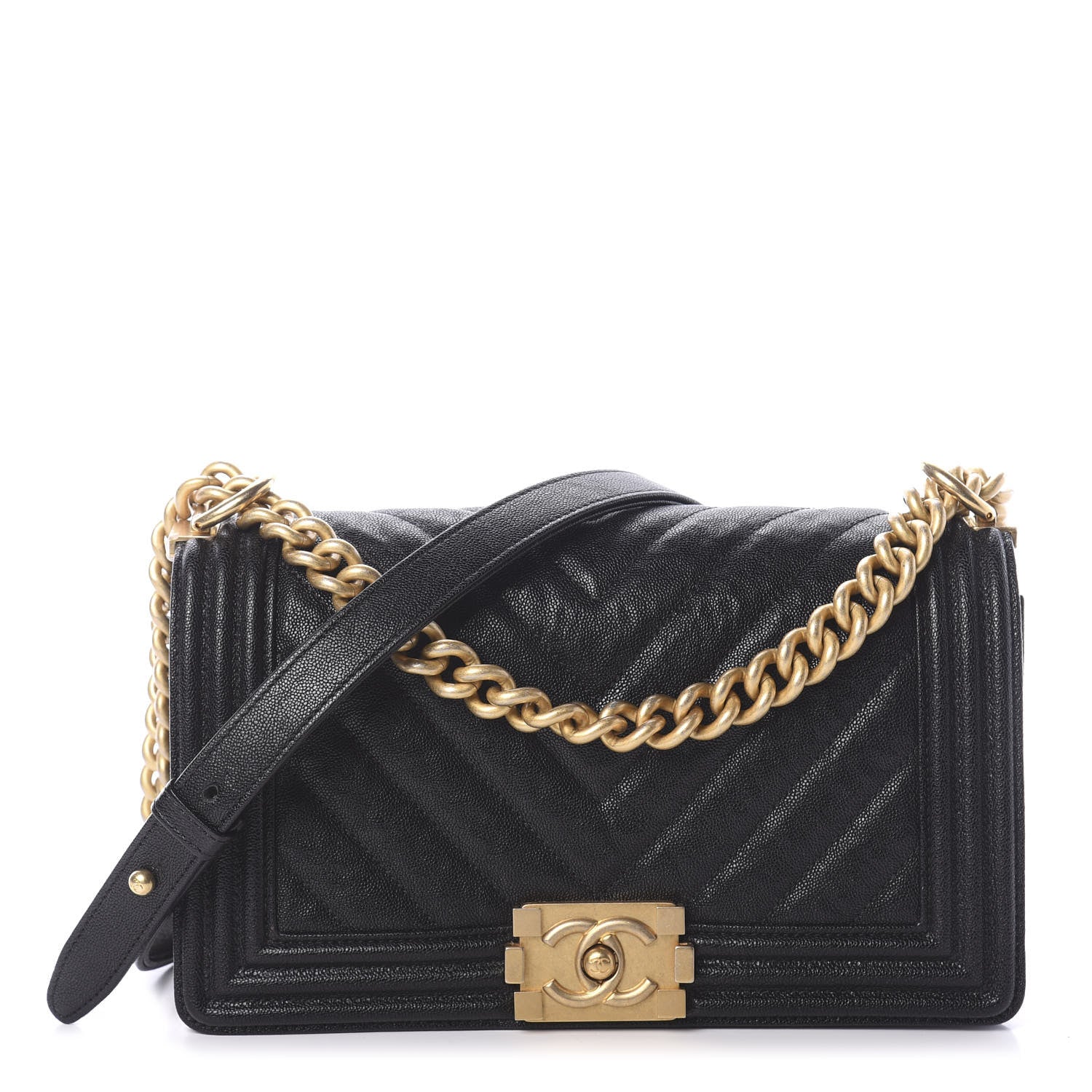 Chanel Caviar Chevron Quilted Medium Boy Flap Black 1 of 9
