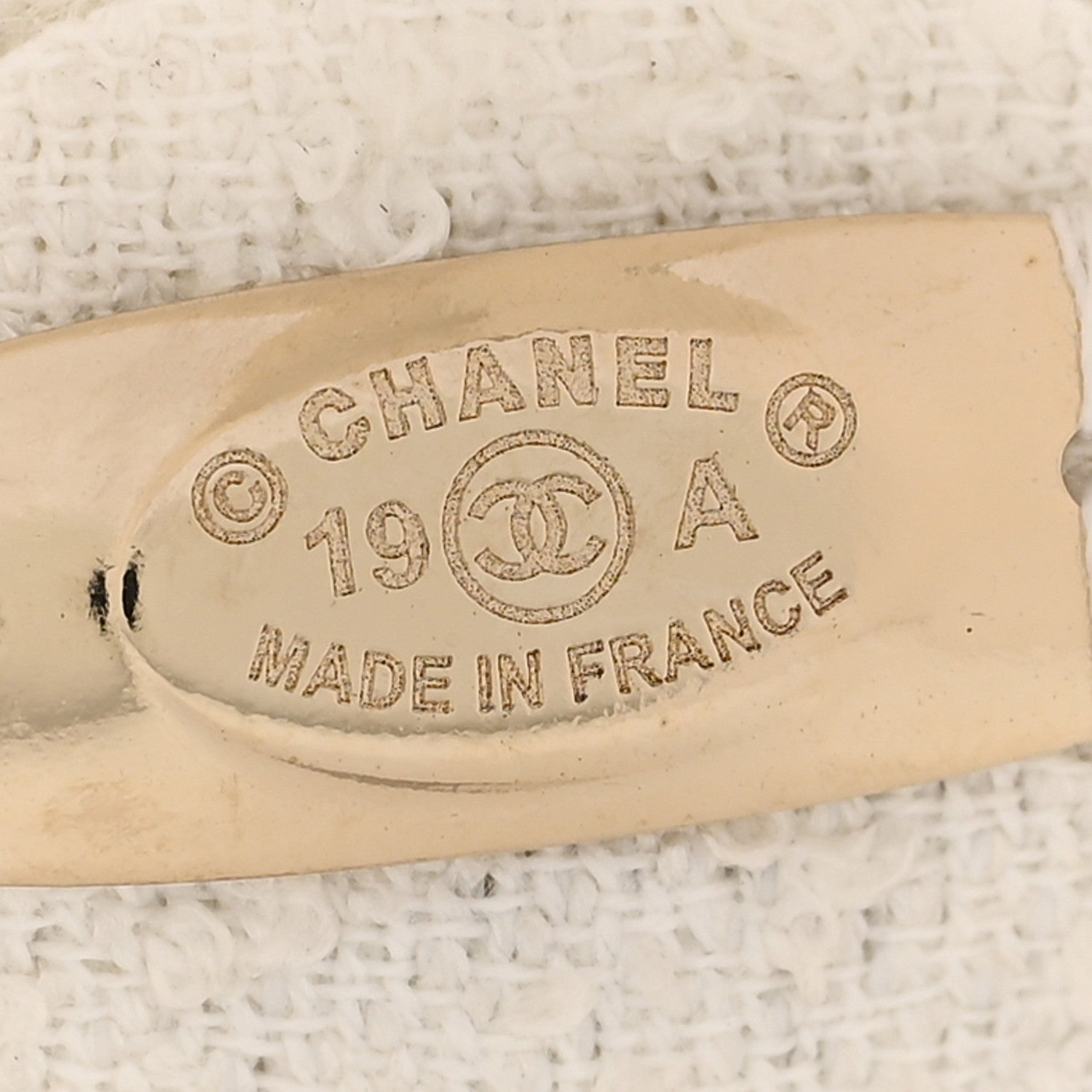 Chanel Tweed Laminated Lambskin Camellia CC Pin Brooch Ivory Gold 3 of 4