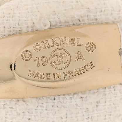 Chanel Tweed Laminated Lambskin Camellia CC Pin Brooch Ivory Gold 3 of 4