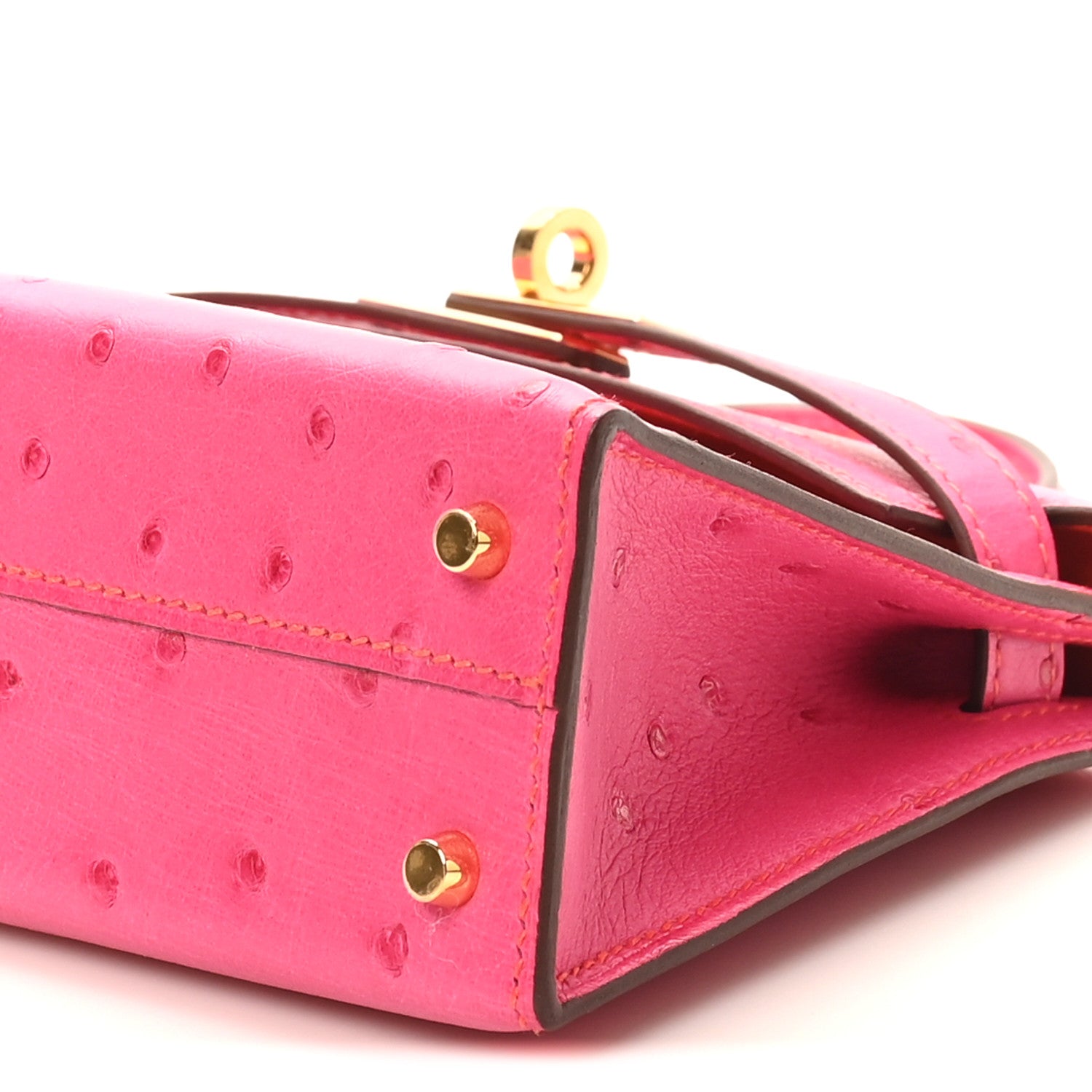 Hermes Ostrich Horseshoe Kelly Sellier Mini 20 Rose Pop Orange Poppy 10 of 11