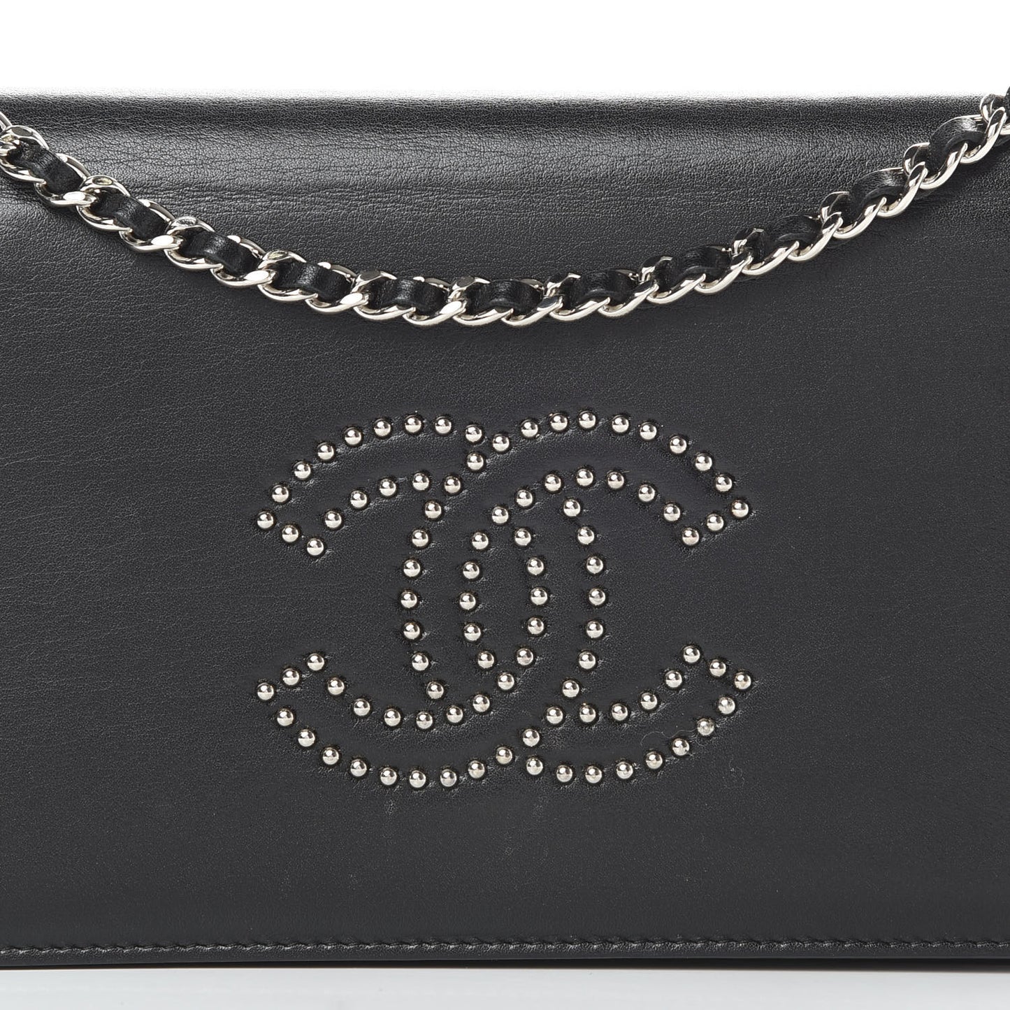 Lambskin Studded CC Wallet On Chain WOC Black