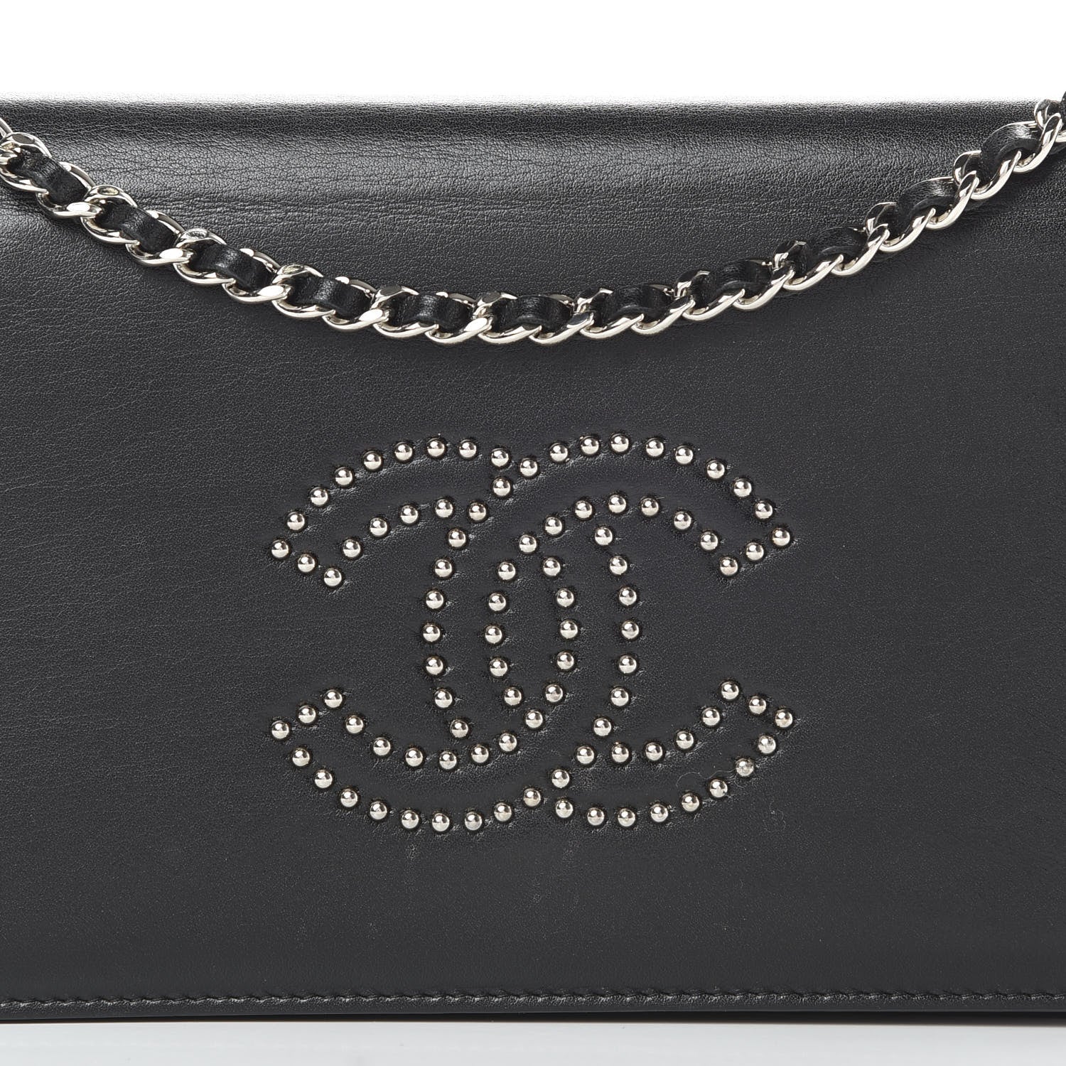 Chanel Lambskin Studded CC Wallet On Chain WOC Black 9 of 19
