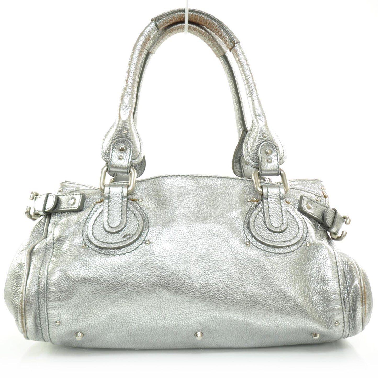Leather Paddington Satchel Metallic Silver