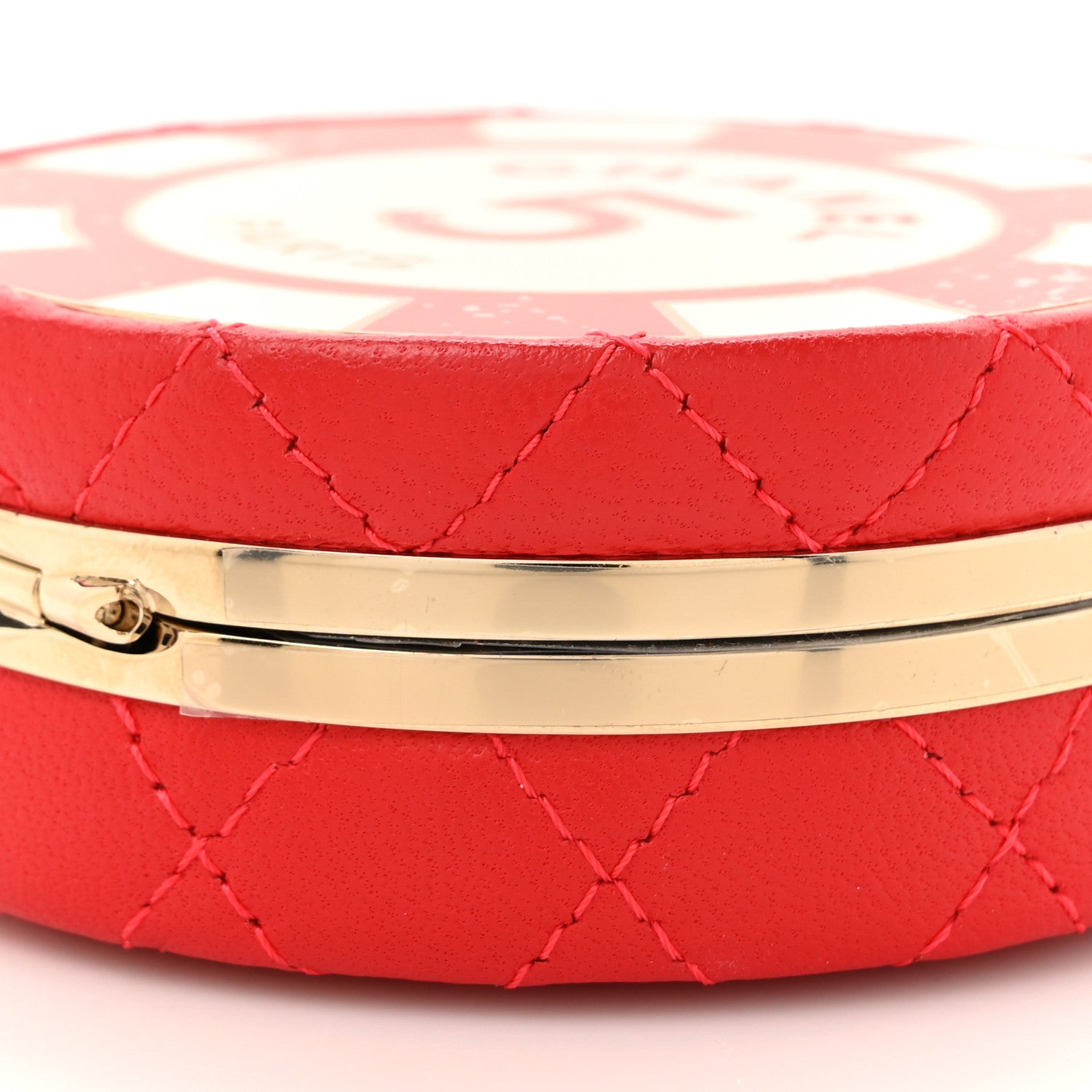 Chanel Lambskin Enamel Quilted Round Poker Chip Clutch With Chain Red White 9 of 11