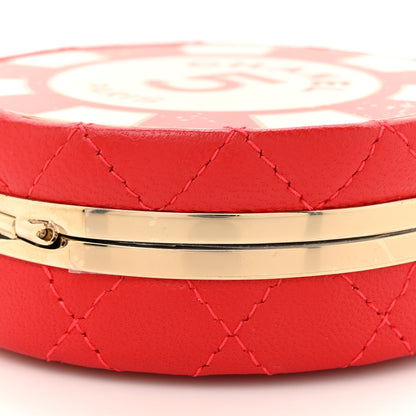 Chanel Lambskin Enamel Quilted Round Poker Chip Clutch With Chain Red White 9 of 11